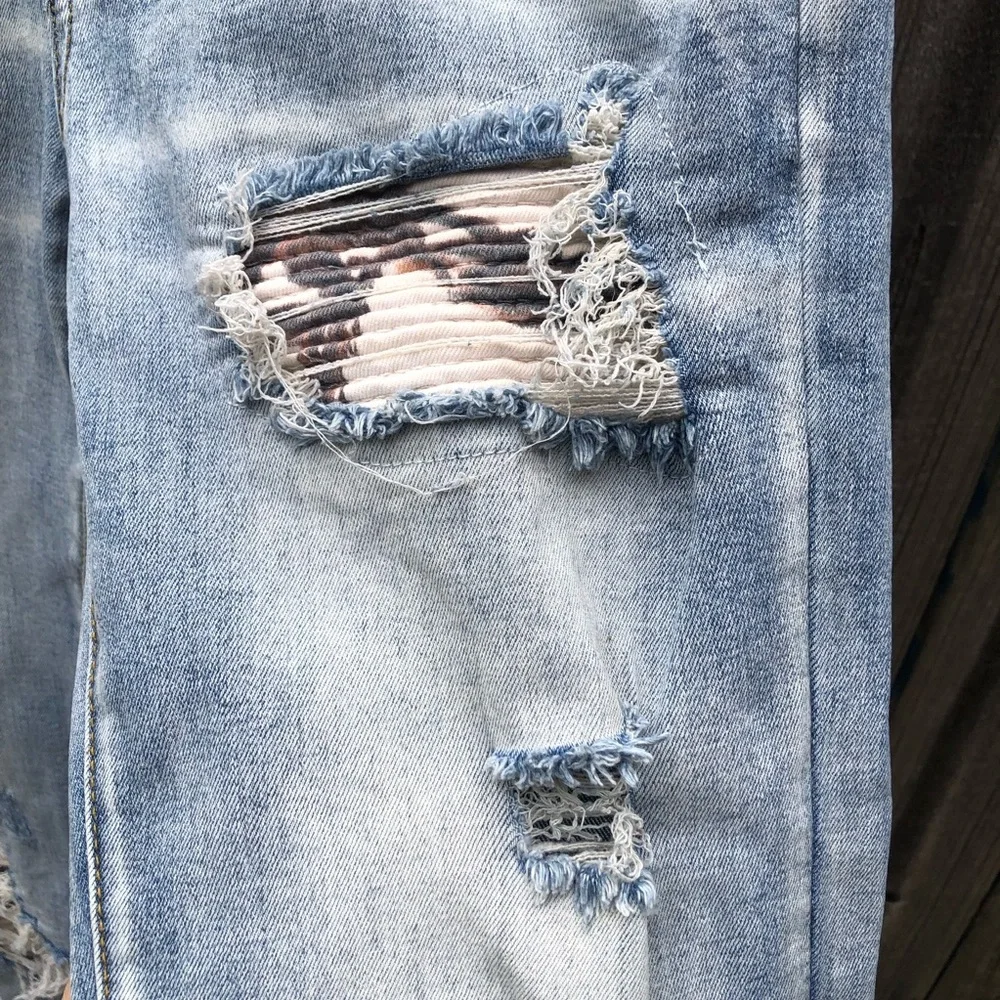 Amiri MX1 Jeans Distressed Ribbed Patchwork Size 29 Light Wash Skinny Stretch